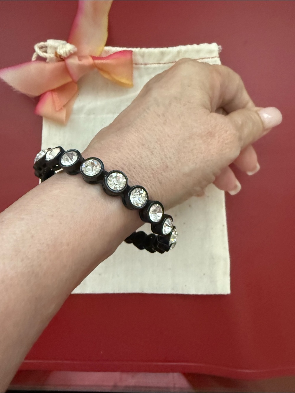 Women’s Black Crystal Magnetic Bangle Bracelet with Clear Stones